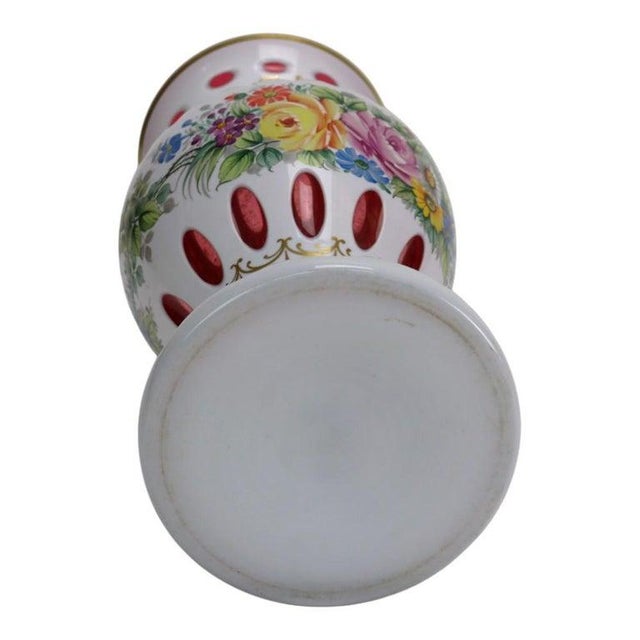 Pair Oversized Hand Painted & Gilt Cut to Cranberry Bohemian Glass Vases C1890 For Sale - Image 4 of 6