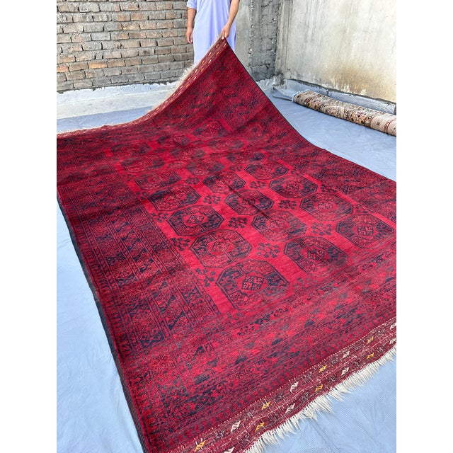 Red Turkmen Bokhara Hand-Knotted Wool Rug - 7'1" X 9'8" For Sale - Image 9 of 12