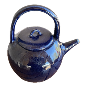 Vintage Blue Glazed Ceramic Stoneware Top Handle Teapot