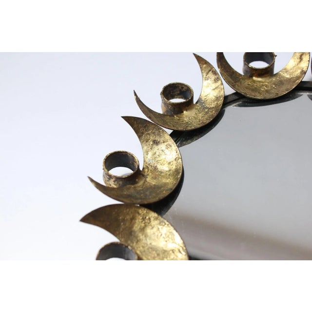 Small Vintage Brutalist Gilded Mixed-Metal Decorative Wall Mirror For Sale - Image 10 of 11