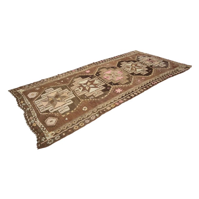 Traditional Brown Vintage Turkish Kilim Rug For Sale - Image 3 of 7