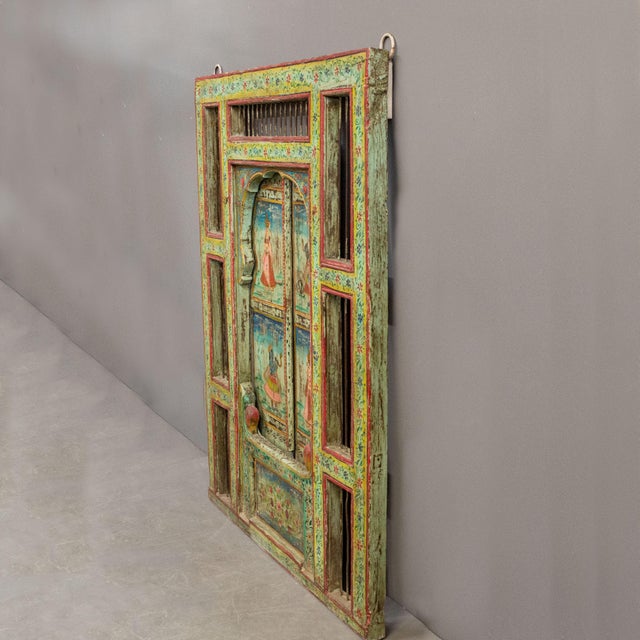 Early 21st Century Early 20th Century Antique Folk Art Painted Window and Surround From India For Sale - Image 5 of 12