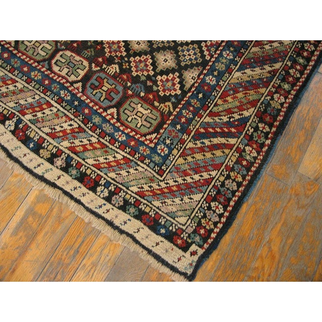 Tribal 1900s Black Geometric Tribal Antique Caucasian Shirvan Rug 3'7" X 4'9" Handknotted Wool Carpet For Sale - Image 3 of 4