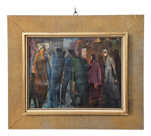 Elvira Hartung, Figurative Scene, Karlsruhe, 1950s, Oil on Wood