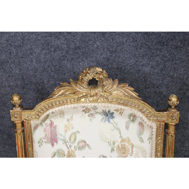 Pair 19th C. French Louis XVI Style Carved Giltwood Armchairs For Sale - Image 11 of 18