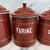 Set of Five French Reddish Brown Enamel Kitchen Canisters With Original Lids For Sale - Image 4 of 18