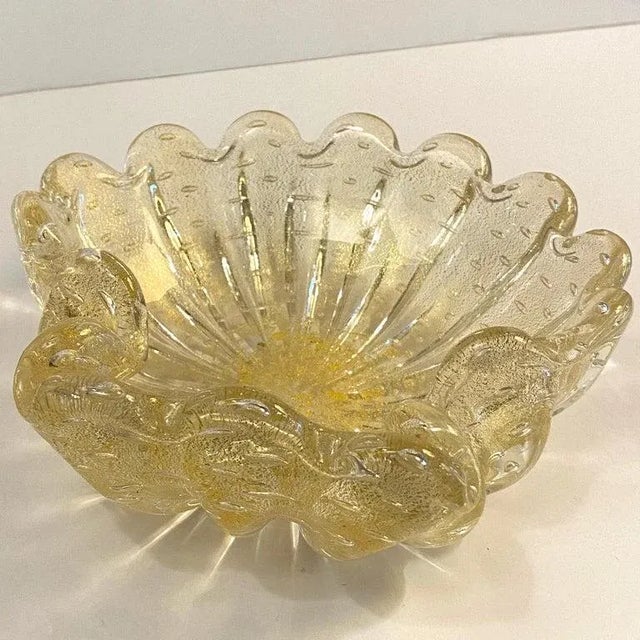 1950s Midcentury Italian Murano Attributed Champagne Art Glass Clamshell Dish For Sale - Image 5 of 12