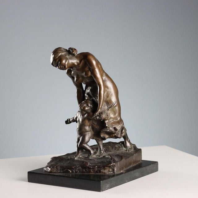 Black Antique Bronze Sculpture of Mother with Child, 20th Century For Sale - Image 8 of 8