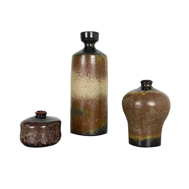 German Ceramic Studio Pottery Vase by Elmar & Elke Kubicek, 1970s, Set of 3 For Sale