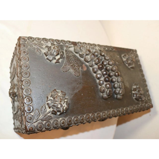 Rare Quality Antique 1800s Victorian Handmade Floral Wood Box Sculpture Folk Art For Sale - Image 9 of 12