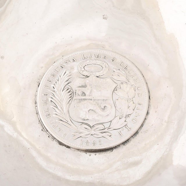 Silver Art Deco Heavy Hand-Hammered .900 Sterling Silver Ashtray With Sculptural Coins For Sale - Image 8 of 12