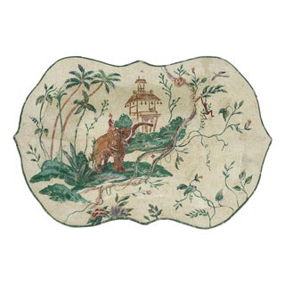 Vintage Scalloped Decorative Tray With Hand-Painted Elephant and Jungle Motif For Sale
