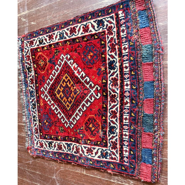 Measures: 23" x 25". Amazing Qashqai rug, wool on wool natural dyed wool. Beautiful multi-colors with geometric motif...