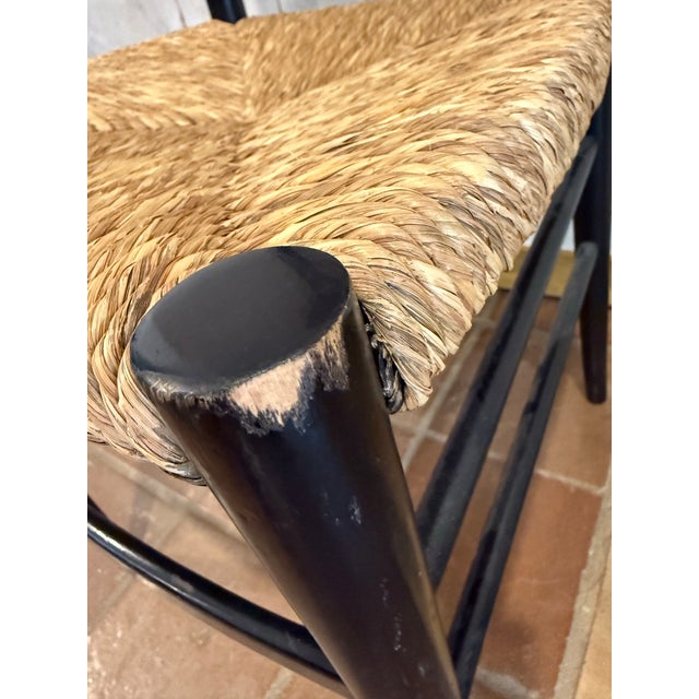 Mid-Century Modern Italian High-Back Black Side, Office Chair With a Rush Seat in the Iconic Style of Italian Designer Gio Ponti For Sale - Image 11 of 12