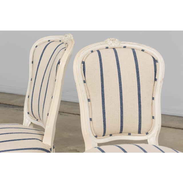 Antique French Louis XV Style Painted Provincial Dining Chairs in Striped Jacquard – Set of 8 For Sale - Image 16 of 18
