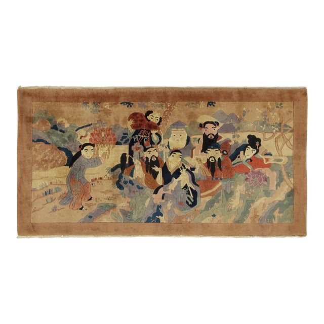 Vintage Chinese Pictorial Runner With Eight Immortals Design in Pastels - Rug & Kilim For Sale
