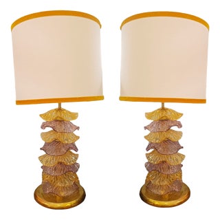 Purple and Yellow Wavy Disc Lamps, 1970s, Set of 2 For Sale