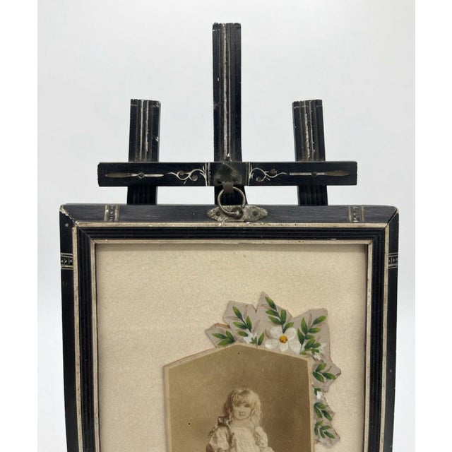 Victorian Circa 1850 Victorian Ebonized Tabletop Easel Frame With Faux-Inlay Painted Enamel For Sale - Image 3 of 9