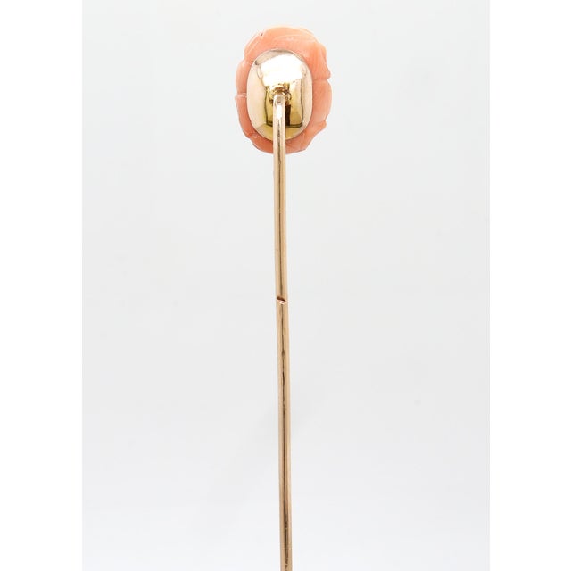 Vintage 10k Gold & Carved Coral Bead Stickpin For Sale In Philadelphia - Image 6 of 12
