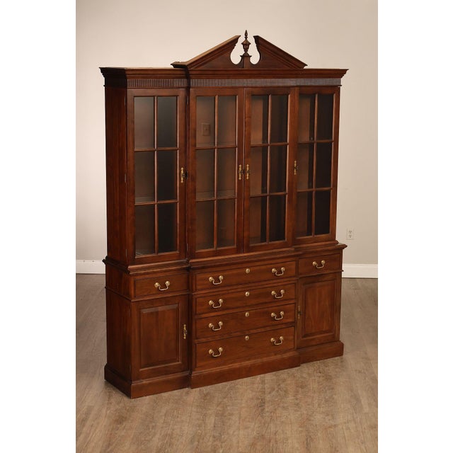 High Quality American Made Cherry Breakfront China Bookcase with Four Glazed Doors Opening to Lighted Interior and...