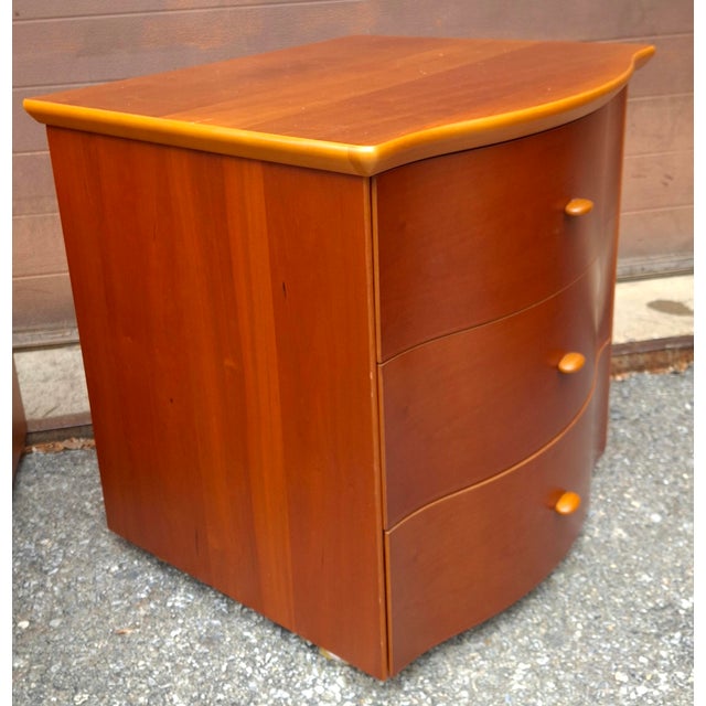 Tan Late 20th Century Pair Scandinavian Modern Style Italian Cherry Bedside Chests of Drawers For Sale - Image 8 of 13