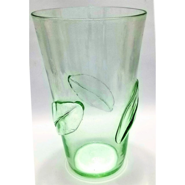 Glass Large Vintage 1960s Light Green Blenko Vase With Applied Leaves #366-Ll For Sale - Image 7 of 7
