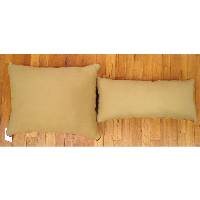 Decorative Antique Indian Agra Rug Pillows with Floral Elements - A Pair For Sale - Image 4 of 10