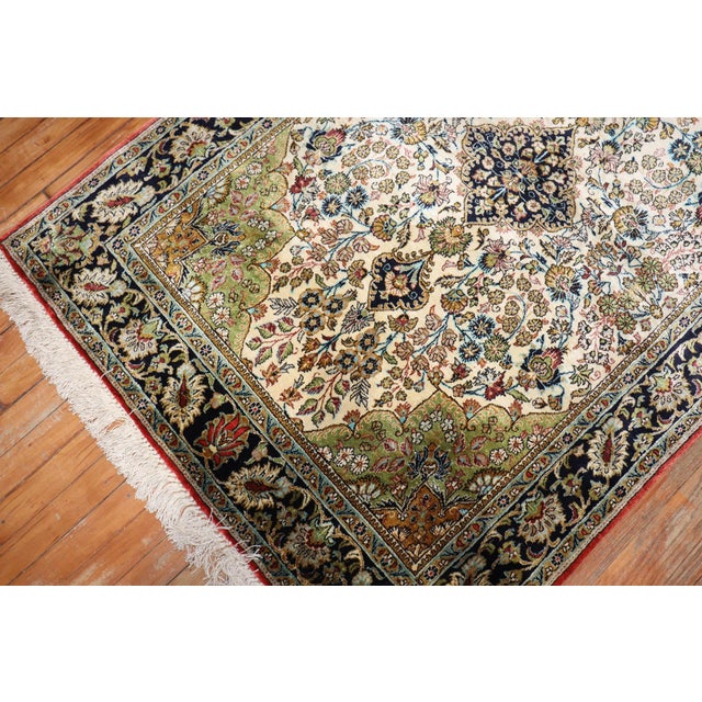 Mid 20th Century Mid 20th Century Zabihi Collection Persian Silk Qum Carpet - 3'7" x 5'4" For Sale - Image 5 of 10