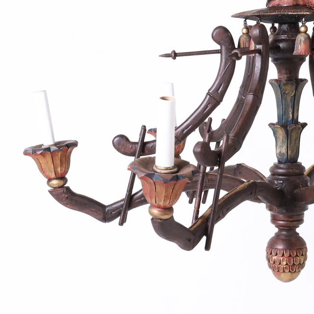 Vintage Pagoda Form Chandelier With Monkey For Sale In West Palm - Image 6 of 11