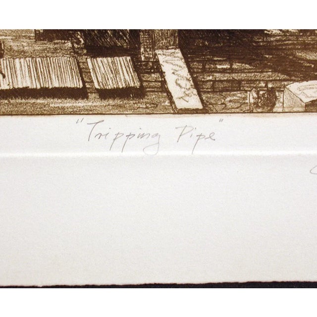 1980s 1981 "Tripping Pipe" Hand-Signed Numbered Etching of an Oil Field by Jeb Breithaupt For Sale - Image 5 of 6