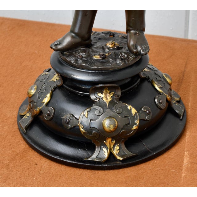 Rococo Antique Gilt Bronze Cherub Figure Holding Shell Form Centerpiece Bowl For Sale - Image 3 of 18