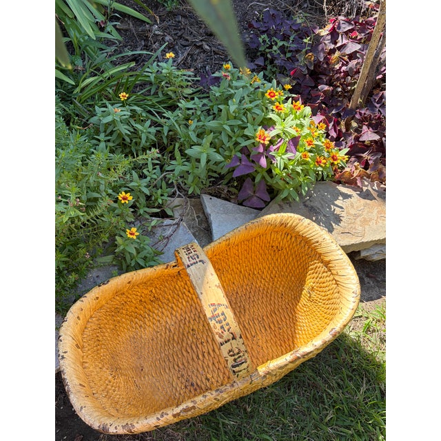 Vintage Mustard Painted “The Lady Jane Grey” Large Harvesting Basket - Folk Art For Sale - Image 10 of 10
