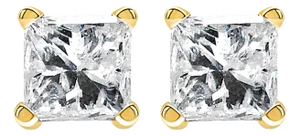 IGI Certified 14K Yellow Gold 1.00 Cttw Princess-Cut Square Diamond 4-Prong Solitaire Stud Earrings