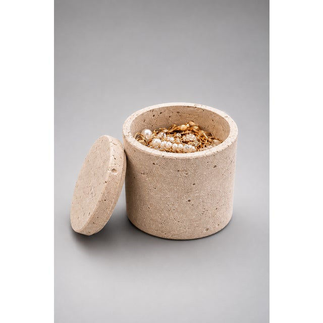 Handcrafted Travertine Stone Lidded Jar, 5" Organic Modern Canister For Sale - Image 4 of 6