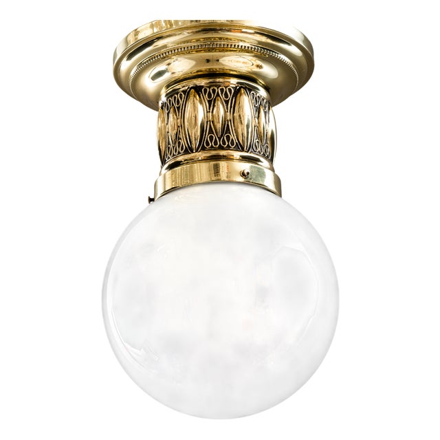 Art Deco Ceiling Lamp with Opal Glass Shade, 1920s For Sale