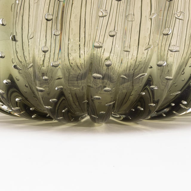 Glass Hand-Blown Murano Cactus Vase in Fern Green With Bubbles Small For Sale - Image 7 of 9