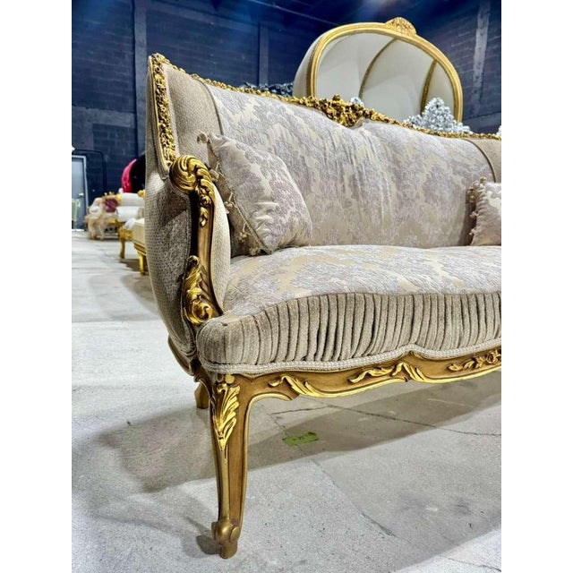 Baroque Sofa in Beige and Ivory With Hand-Applied Gold Leaf For Sale - Image 10 of 13