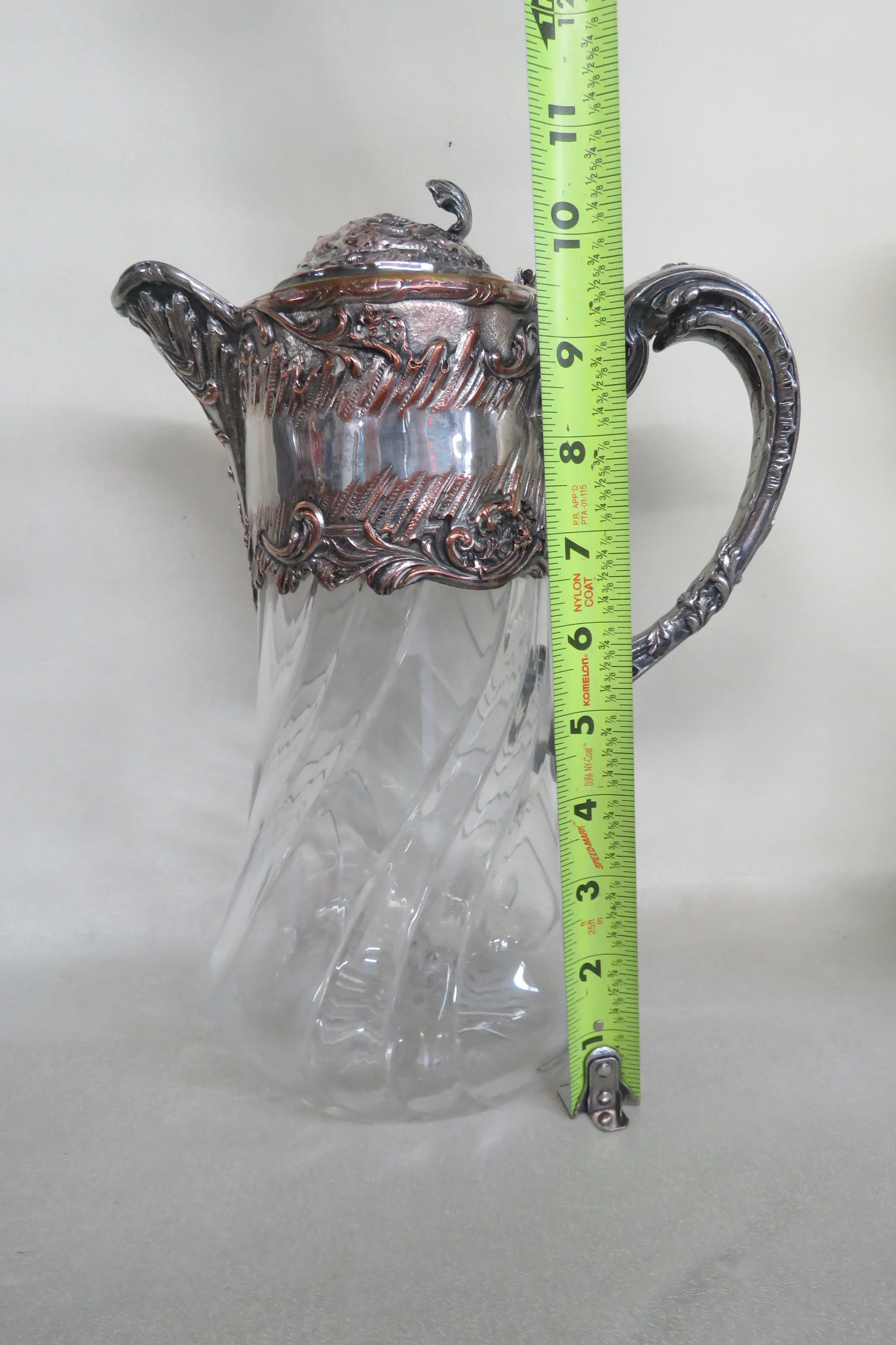 Jonvelle シルバープリント写真 Late 1800s Silver Plate and Glass Lemonade Jug Large Water Pitcher