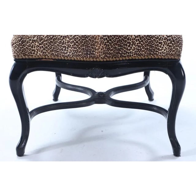Black Ebonzied French With Faux Leopard Upholstery Venetian Style Dining Chairs Possibly by Jansen For Sale - Image 4 of 7