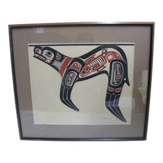 Native American Barry Herem Framed Signed Seal & Salmon Serigraph Art Print For Sale