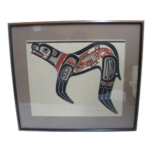 Native American Barry Herem Framed Signed Seal & Salmon Serigraph Art Print