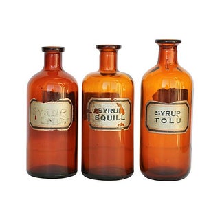 Amber Glass Apothecary Bottles - Set of 3 For Sale