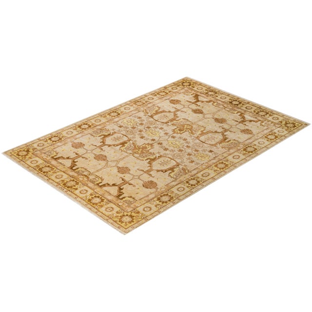 Sand Vintage Traditional Hand Knotted Wool Area Rug, Sand - 6'2" X 9'2" For Sale - Image 8 of 9