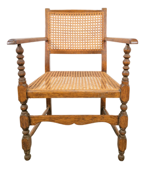 Arts & Crafts Dutch Spool Chair in Oak and Rattan, 1930s