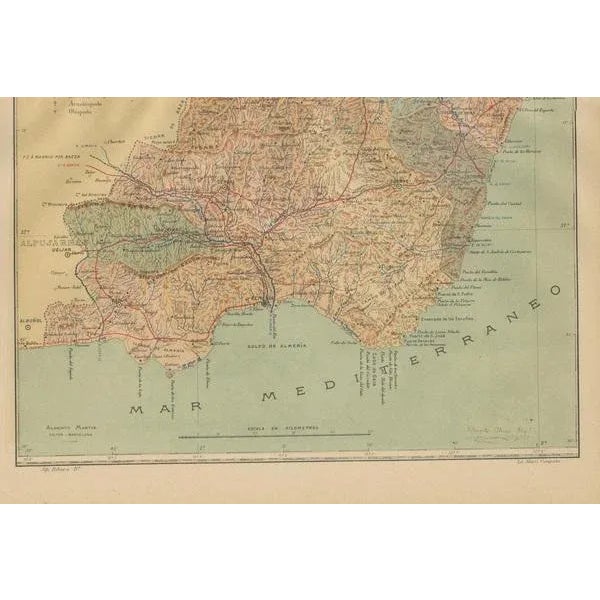 Almería Coastal Contours and Landscapes in a Map of Southeastern Spain, 1901 For Sale - Image 3 of 8
