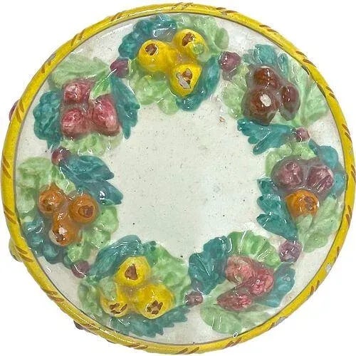 Antique Fruit Motif Lidded Ceramic Jar For Sale - Image 4 of 5
