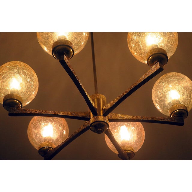 Metal Intricate Gold-Plated Brass Chandelier with Six Globes by Angelo Brotto, Italy, 1960s For Sale - Image 7 of 11