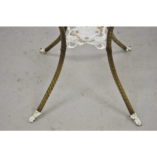 Early 20th Century Antique Victorian Brass 2 Tier Onyx Stone Top Plant Stand Pedestal Side Table For Sale - Image 5 of 10