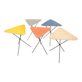 Mid Century Modern Multi-Color Folding Masonite + Metal Rod Drink Tables - Set of 5 For Sale