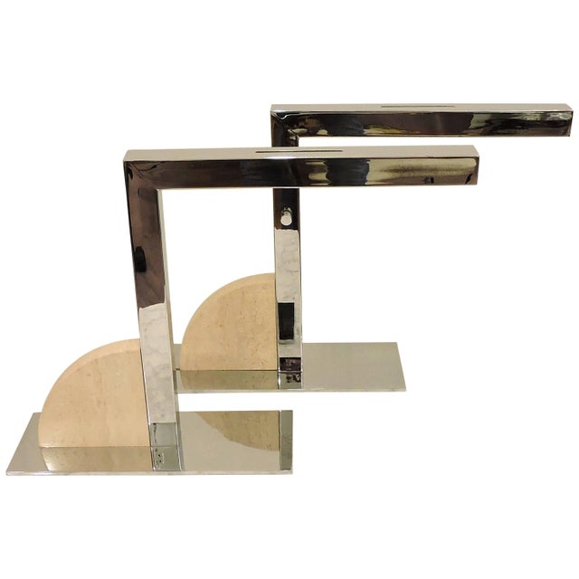 George Kovacs Mid-Century Modern Minimalist Chrome and Travertine Desk or Table Lamps - a Pair For Sale - Image 11 of 11